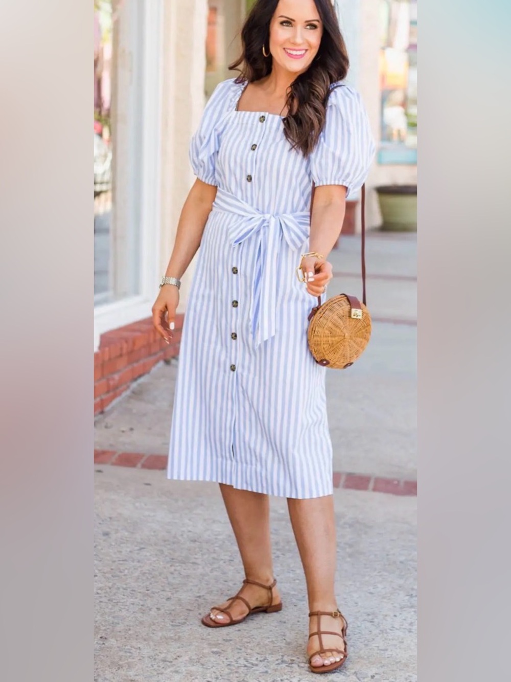 J. Crew Cottage dress in stripe blue & white Midi Dress Sz: Small